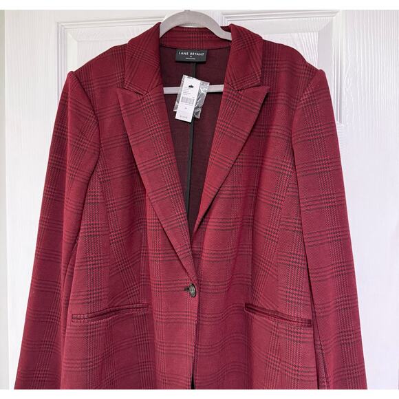Lane Bryant New Women's Burgundy Plaid Single Button Blazer Jacket Size 20 - Picture 2 of 15